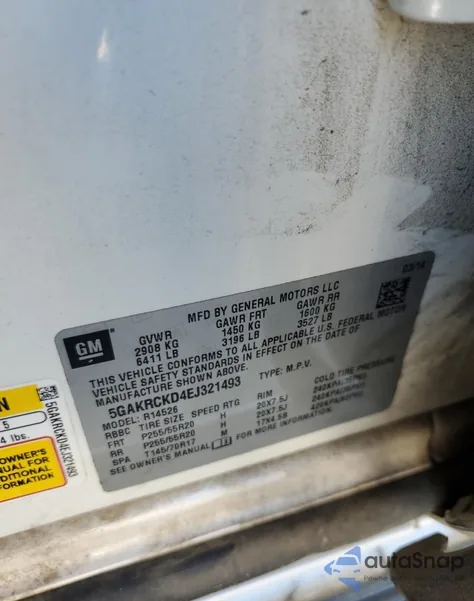 2014 Buick Enclave from USA, damaged, VIN 5GAKRCKD4EJ321493